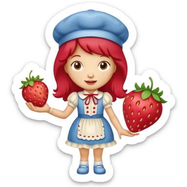 Vintage cartoon character strawberry shortcake hold a strawberry sticker