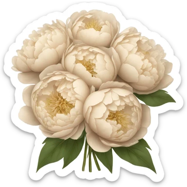 Big bouquet of beige peonies with a bow sticker