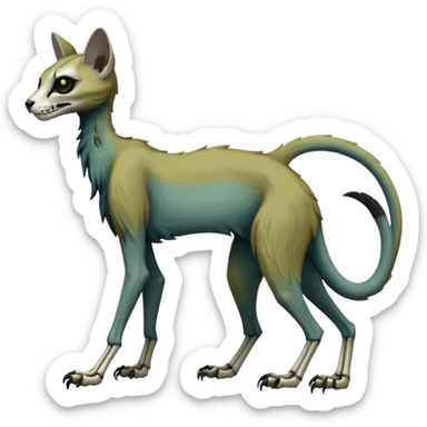 long-snouted evil skeletal skully zombie-like swampy ghostly dull spectral edgy spooky bloody meager thin cool skeleton-zombie-caracal-civet-genet-sergal-vernid-Gryphon-Cacomistle-Trico-oncilla-animal-Fakémon-hybrid-fursona (full body) sticker