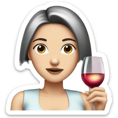 White girl, black hair, watching soap opera while drinking wine sticker