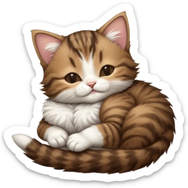 dark brown tabby and white kitten sleeping upside down on its back sticker