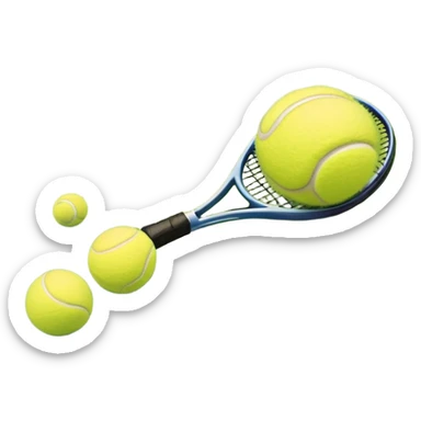 A tennis racket and ball positioned on a grass court, with the net and lines clearly visible in the background. The scene emphasizes the classic elements of the sport, capturing the energy and precision of a tennis match. sticker