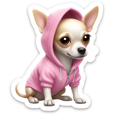 Puppy chihuahua white with hoddie pink that say: Juicy  sticker