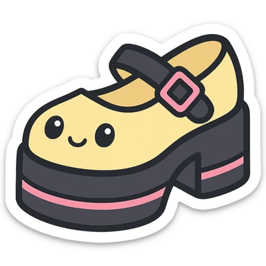 Make the shoes pastel yellow with black and pink accents, kawaii style, no socks, no hearts, transparent background sticker