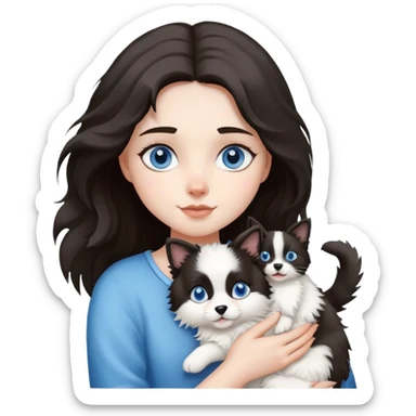 A girl holding a Ragdoll Cats and a Border collie sticker