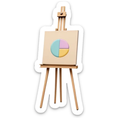 "Minimalist emoji of a small wooden easel holding a delicate canvas with soft abstract pastel strokes, thin black frame, clean art studio feel." sticker