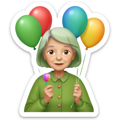 balloons holder old woman green clothes sticker