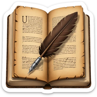 open history book with a quill pen sticker
