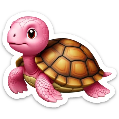 cute plushie turtle with light pink skin, round head, and red shell, smooth skin texture sticker