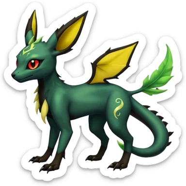Dark Edgy Salandit-Leafeon-Umbreon-Fakémon-hybrid-creature (full body)  sticker