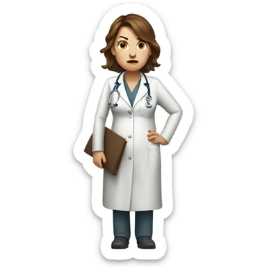 White woman pregnant doctor angry uncomfortable brown hair sticker