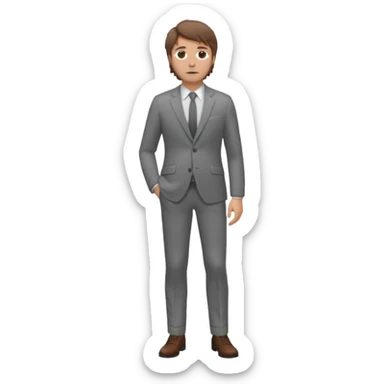 Chico blanco, traje gris , pelo castaño revuelto,cuerpo entero sticker