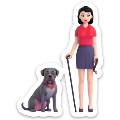 Fashionable girl with black hair and red lips with a Cane Corso dog sticker