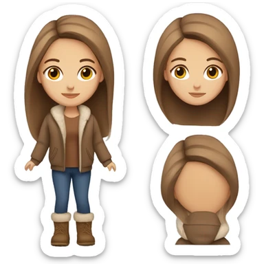 beautiful woman, straight long light brown hair, brown eyes with ugg shoes sticker