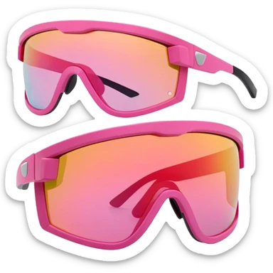 sporty pink shield visor sunglasses with thick frame and interchangeable temple tips, customizable chunky design, massive build, one-piece lens with UV protection sticker