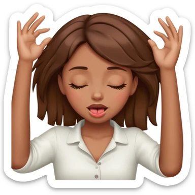 hands over neck tounge out brown hair girl closing eyes sticker