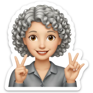 silver, short, wavy-haired with curls, smiling pretty lady, hopeful,  2 fingers up crossed


 sticker