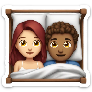 Burgundy haired girl and brunette boyfriend cuddling in bed sticker