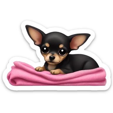 black & tan chihuahua puppy sleeping with a pink blanket  sticker