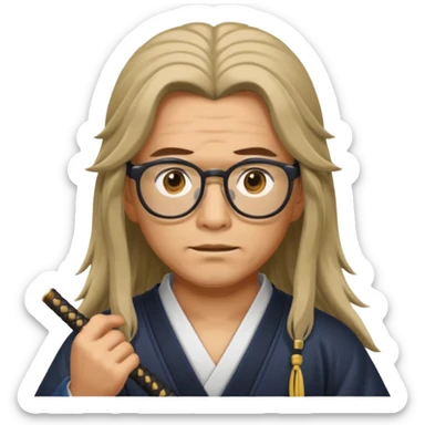 Long Haired Samurai with Glasses,Long-haired ronin adjusting spectacles sticker