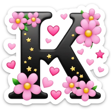 The letters KK in black font with a pink heart stars and flowers sticker