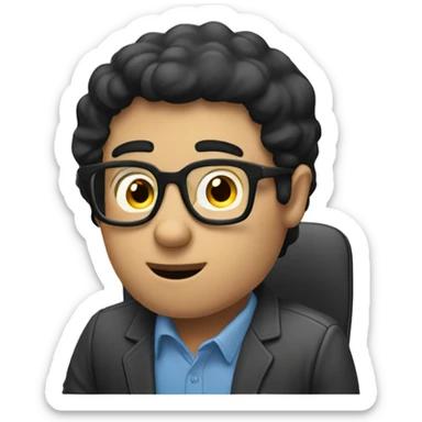 a man with black hair and glasses at a laptop; he is daydreaming  sticker