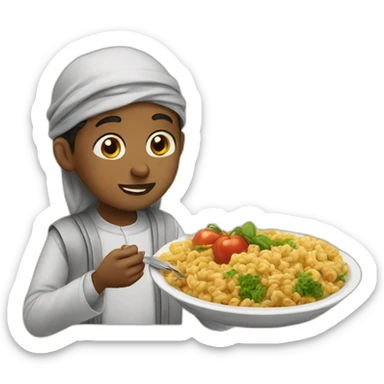Muslim boy eating food sticker