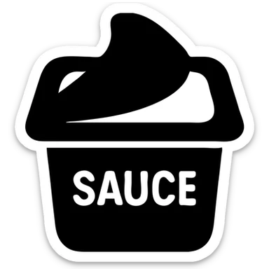 A sauce in a fast food packaging with a red background sticker
