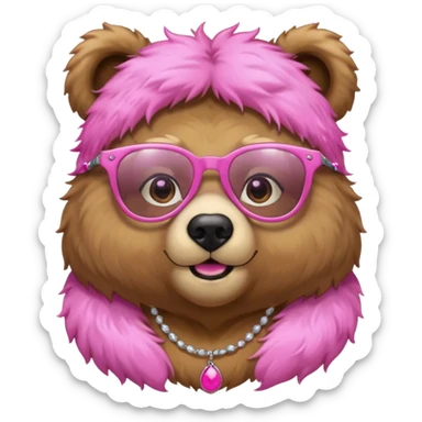 bear with pink glasses necklace and earings sticker