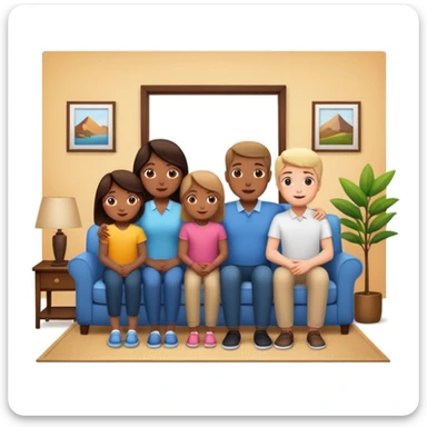 family posing for photo, living room background sticker