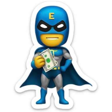 superhero holding a € bill sticker
