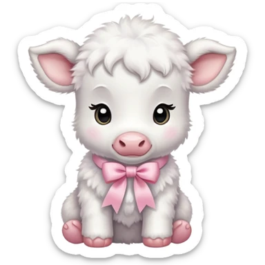 White baby calf with pastel pink ribbon around neck sticker