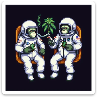 multiple apes in space suits floating and smoking weed sticker