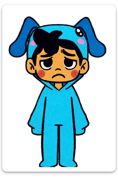 Keep the picture quality and style exactly the same as the original image. Edit the character to have a sad expression, preserving all details and style. sticker