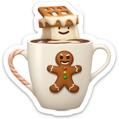 Hot chocolate in a cream mug with a gingerbread man on sticker