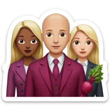 One woman medium length blond highlights hair and One man medium dark skin no hair and One woman long beetroot colour hair  sticker