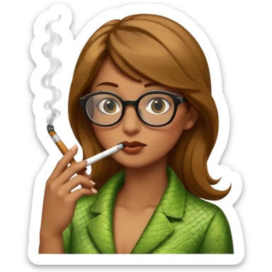 can you create a sneaky bitch SNAKE with big glasses smoking a cigarrette - with light brown hair, green snake, with hands on her chin as if she's innocent but with a bitchy look in her eyes and cigarrette in the mouth sticker