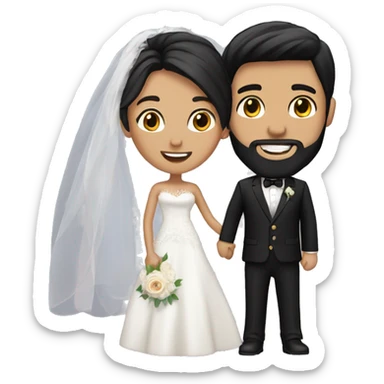 Wedding couple, groom black hair , beard, bronzed skin. Bride, white skin, black hair  sticker