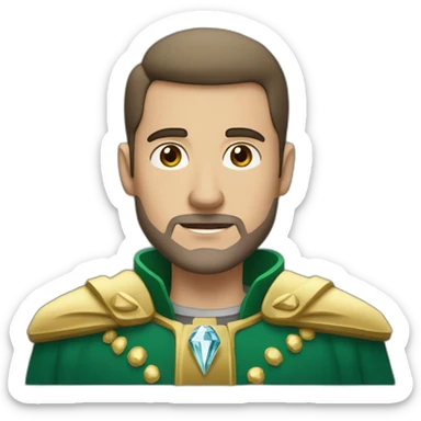  baldy brunette men with stubble and a gold crown with red and blue and green diamond and a gray shirt and coat  sticker