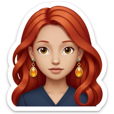 une personne joli, aved des cheveux long roux, des boucles d'oreilles de face dans un rond sticker