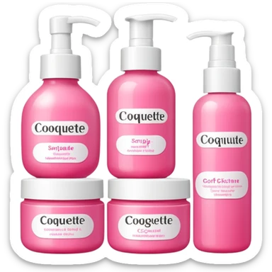 a collection of bright pink soft skincare and coqquette sticker