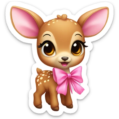 baby deer with fairy wings and a pink bow around its neck  sticker