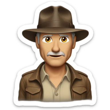 A TOK emoji of Harrison Ford as Indiana Jones. No patterns sticker