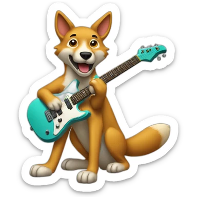 A dingo playing an electric guitar sticker