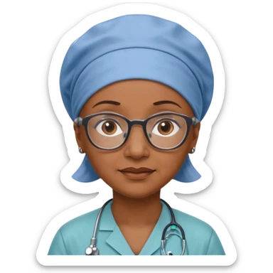 older black doctor woman with scrub cap not smiling sticker