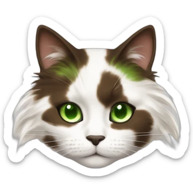 snoozing longhaired white and dark brown calico cat with green eyes sticker