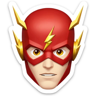 face of The Flash superhero with red mask and yellow lightning bolts sticker