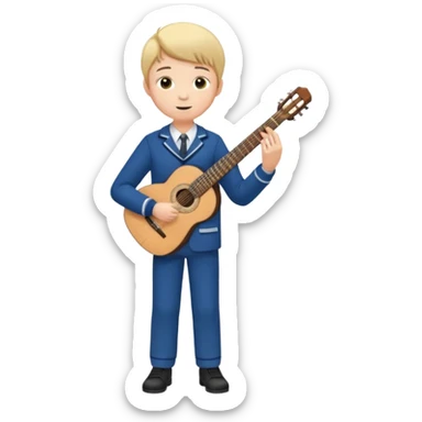 Teen boy – wearing school uniform, holding classical guitar, practicing chords. full body sticker