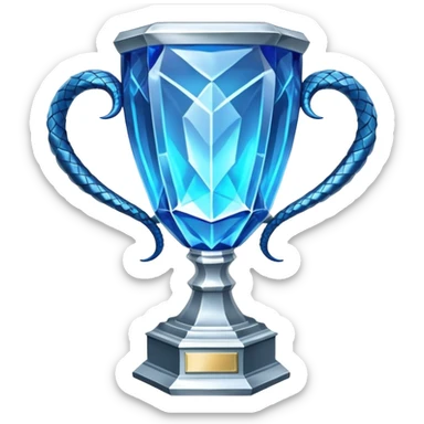 exact replica of Harry Potter Triwizard Cup trophy, hexagonal faceted cup with two curved snake handles, silver with blue glow sticker