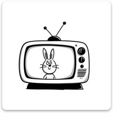 Hand-drawn sketch of an antique television set with rabbit ear antennas sticker